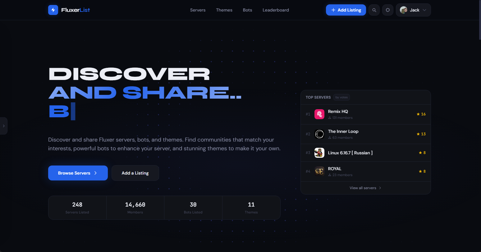 FluxerList homepage