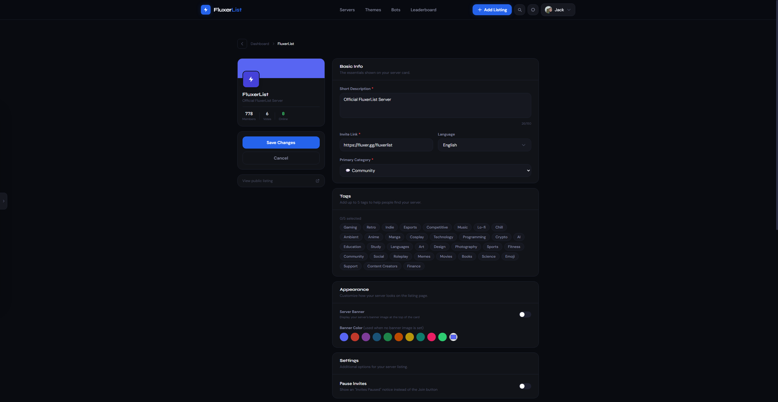 FluxerList category editor